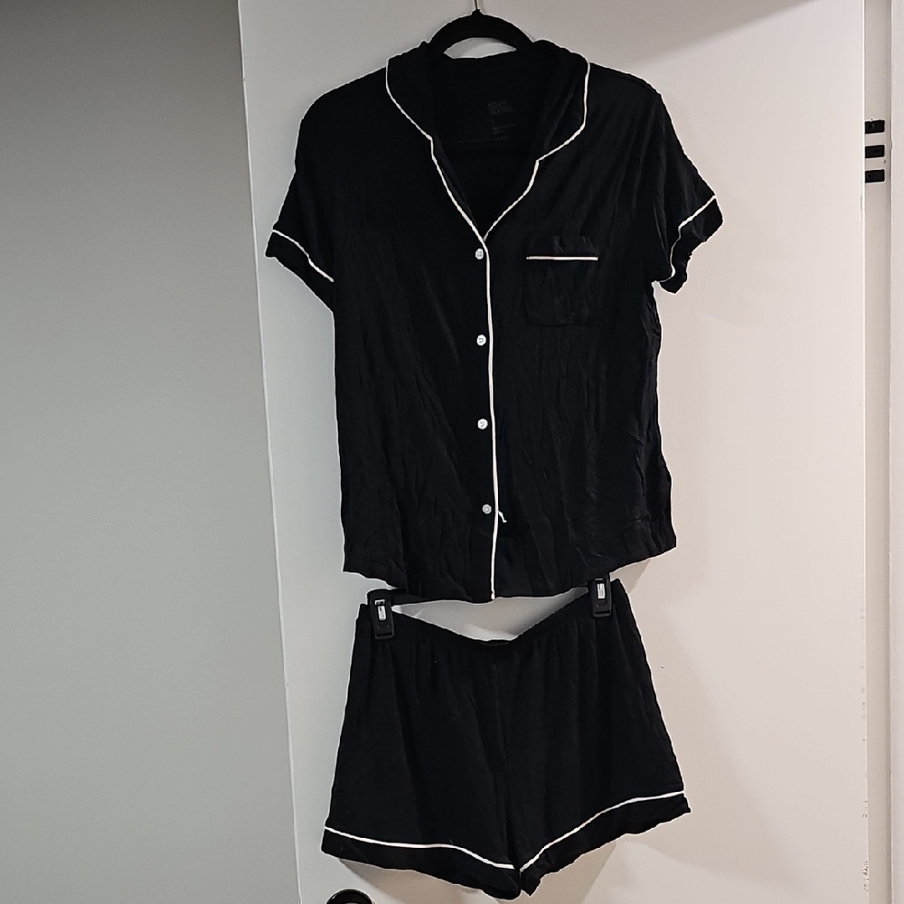 Stars Above Black Pajama Set with White Piping